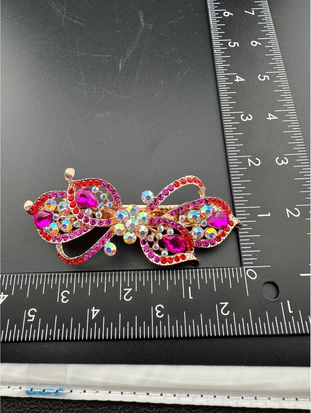 Pave Crystal Rectangular Spring Barrette Rose Gold 🦩 - Picture 2 of 4